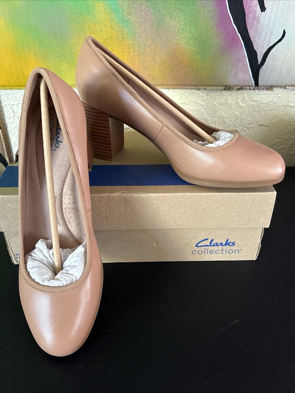 Clarks Collection Bayla Carly Pumps Warm Beige Leather Women’s Size 9.5 W